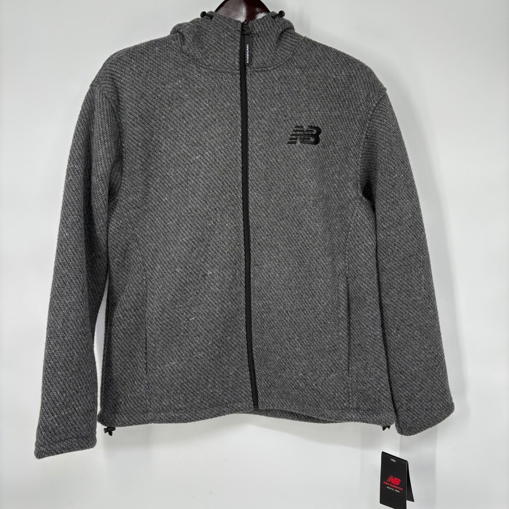 New Balance Mens Grey Textured Sherpa Lined Full‎ Zip Hooded Jacket Size Medium